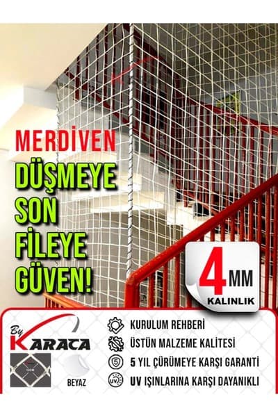 Merdiven Güvenlik Filesi 2×10 4 mm Ip Kalınlığı 12×12 mm