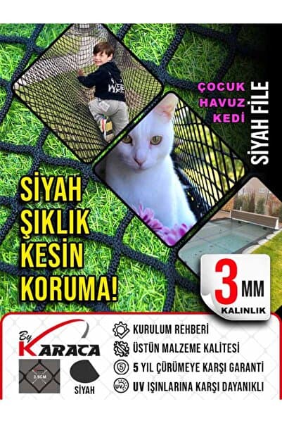 Kedi Güvenlik Filesi 2x5 Siyah 3mm Kalınlığı 3 5x3 5