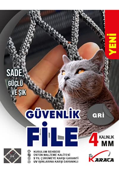 Gri Çocuk Güvenlik File 3x5 4mm 5x5cm İp Kalınlığı
