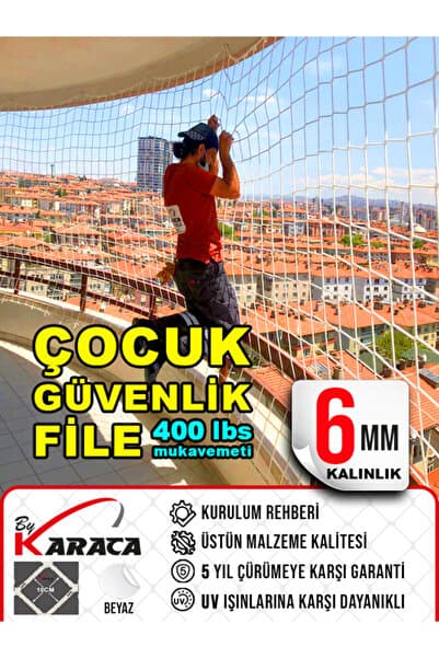 1 7x2 Balkon Çocuk Güvenlik Filesi 6mm 10x10 İp Kalınlığı