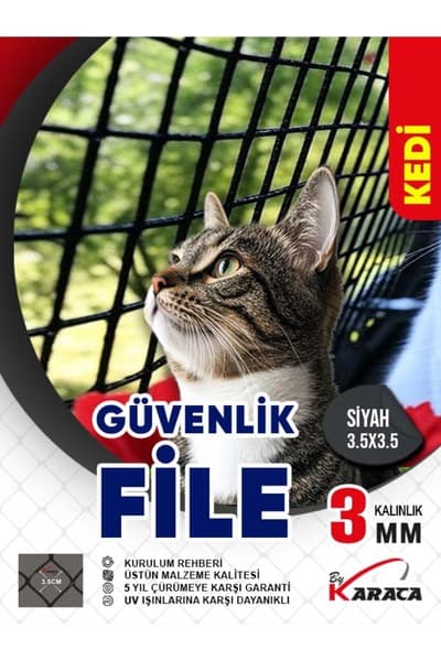 Kedi Güvenlik Filesi 1 5x6 Siyah 3mm Kalınlığı 3 5x3 5 Montaj Malzemeleri