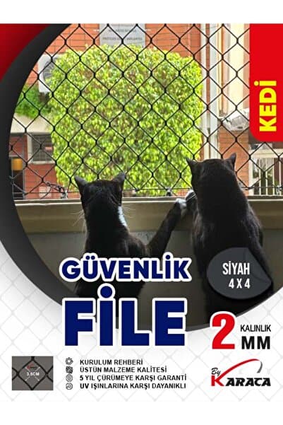 Kedi Güvenlik Filesi 3x8 Siyah 2mm Ip Kalınlığı 4x4